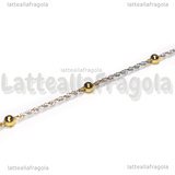 1 Metro Catena Rosario in Acciaio Inox Oro e Argento maglia attorcigliata sfere 4mm