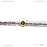 1 Metro Catena Rosario in Acciaio Inox Oro e Argento maglia attorcigliata sfere 4mm