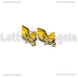 Perni Farfalle con strass in metallo gold plated smaltato miele 13x10mm