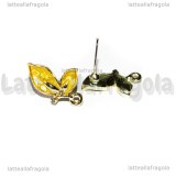 Perni Farfalle con strass in metallo gold plated smaltato miele 13x10mm
