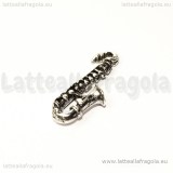 Ciondolo Sax 3D in metallo argento antico 26x5mm