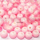 10 Perle in acrilico righe rosa 8mm