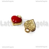 Charm Cuore in metallo dorato smaltato rosso 8x7.5mm