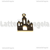 Ciondolo Castello in Acciaio Inox Dorato 17x10.5x1mm