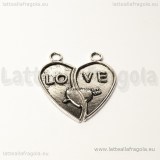 Ciondolo doppio cuore Love in metallo argento antico 31x14mm