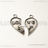 Ciondolo doppio cuore Love in metallo argento antico 31x14mm