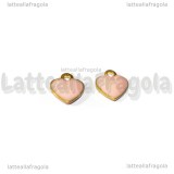 Charm Cuore in ottone dorato smaltato rosa 10x9mm