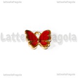 Charm Farfalla in metallo dorato smaltato Rosso 13x11mm