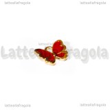 Charm Farfalla in metallo dorato smaltato Rosso 13x11mm