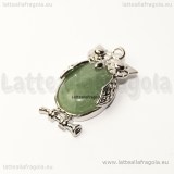 Ciondolo Gufo in metallo argentato 30x16mm cabochon avventurina verde