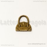 Ciondolo borsa double-face in metallo color bronzo 16x14mm