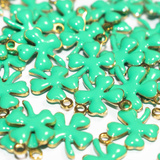 3 Charms Quadrifoglio in Acciaio Inox dorato smaltato tiffany 13x9mm