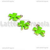 3 Charms Quadrifoglio in Acciaio Inox dorato smaltato verde 13x9mm