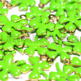 3 Charms Quadrifoglio in Acciaio Inox dorato smaltato verde 13x9mm