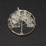 Ciondolo Albero della Vita e Quarzo Ialino in ottone argentato intrecciato 30mm