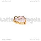 Charm Cuore Love in metallo dorato smaltato rosa 16x13mm