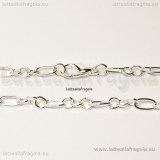 Bracciale 21cm In Metallo Silver Plated Maglia Doppia 6.5x3.5mm