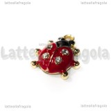 Ciondolo Coccinella in metallo dorato smaltato con Strass 19x17mm