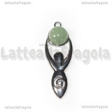 Ciondolo Dea Madre in metallo argentato con Avventurina Verde 45x16mm