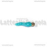 Ciondolo Cornetto Portafortuna 3D in Acciaio Dorato smaltato Azzurro 17.5x4.5mm