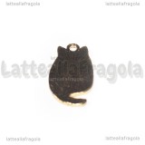 Charm Gatto in metallo smaltato dorato 19x13mm