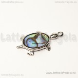 Ciondolo Tartaruga in metallo argentato 31.5x18mm cabochon Abalone