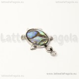 Ciondolo Tartaruga in metallo argentato 31.5x18mm cabochon Abalone