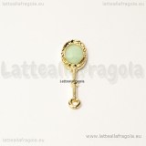 Charm Specchio in metallo gold plated smaltato azzurro Tiffany 24x15mm