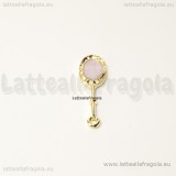 Charm Specchio in metallo gold plated smaltato glicine 24mm