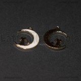 Ciondolo Gatto su Luna in metallo smaltato dorato Bianco 20.5x16mm