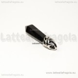 Goccia in Agata nera con portapendente filigranato in ottone argentato 35x8mm