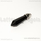 Goccia in Agata nera con portapendente filigranato in ottone argentato 35x8mm