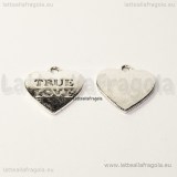 Ciondolo Cuore True Love in metallo argento antico 16x7mm