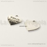 Ciondolo Cuore True Love in metallo argento antico 16x7mm