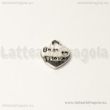 Charm cuore Best friend in metallo argento antico 12.5x9.5mm