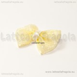 Fiocco giallo a pois bianchi in organza 23x20mm