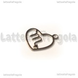 Charm Cuore Segno Zodiacale Scorpione in Acciaio Inox 15.5x13mm 