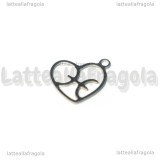 Charm Cuore Segno Zodiacale Pesci in Acciaio Inox 15.5x13mm