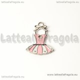 Charm Tutù Ballerina double-face in metallo argentato smaltato 21x16mm