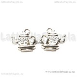 Charm double-face Teiera e tazzina in metallo argento antico 15x14mm