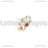 Charm Cavalluccio Marino in metallo dorato smaltato bianco e rosa 21x9mm