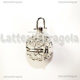 Ciondolo apribile tondo filigrana cuori in rame silver plated 36x28mm