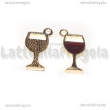 Charm Bicchiere di Vino in metallo dorato smaltato 19x10mm