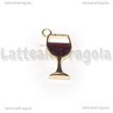 Charm Bicchiere di Vino in metallo dorato smaltato 19x10mm