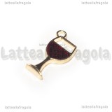 Charm Bicchiere di Vino in metallo dorato smaltato 19x10mm