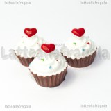 Cupcake 3D cuore rosso in acrilico 15x14.50mm