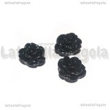 Rosa in Corallo Sintetico Nero con foro passante 12x7.5mm