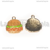 Ciondolo Hamburger in metallo dorato smaltato 18x16mm