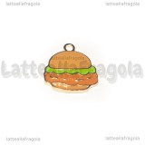 Ciondolo Hamburger in metallo dorato smaltato 18x16mm