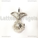 Ciondolo apribile filigranato con angelo in ottone silver plated 31x27mm